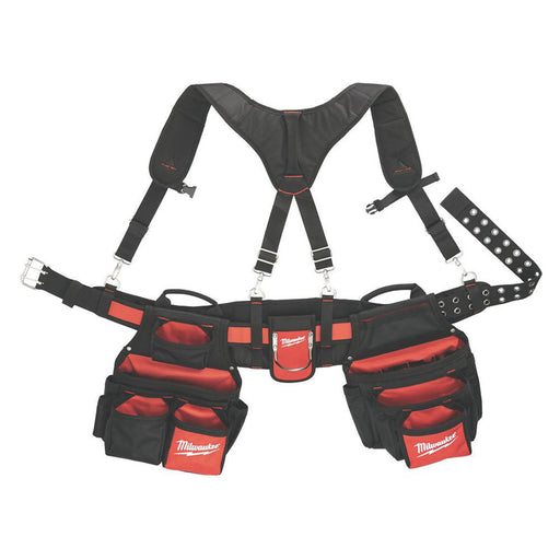 Milwaukee Contractor Work Tool Belt 24 Pockets Red Black Suspension Rig 30-53" - Image 1