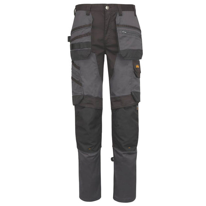 Site Work Trousers Stretch Mens Slim Fit Multi Pocket Grey Black 32"W 32"L - Image 2