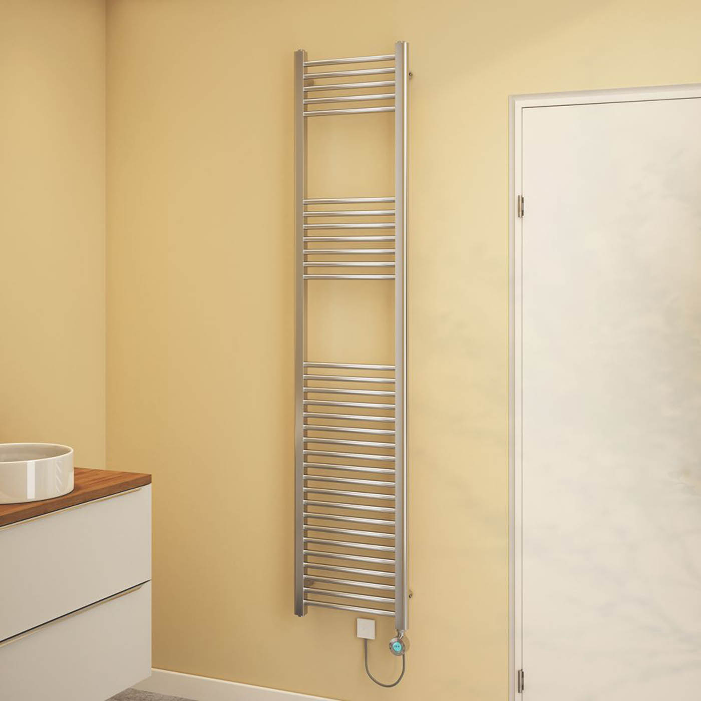 Flomasta Towel Radiator Electric Chrome Flat Programmable 1800mm x 400mm 1364BTU - Image 2