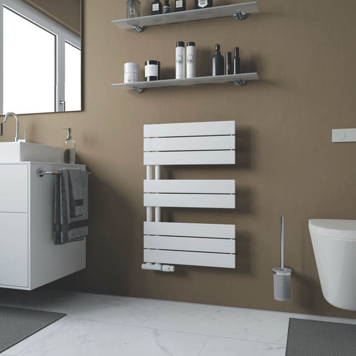 Designer Towel Radiator White Flat Compact Bathroom Wall 745 x 500mm 1270BTU - Image 2