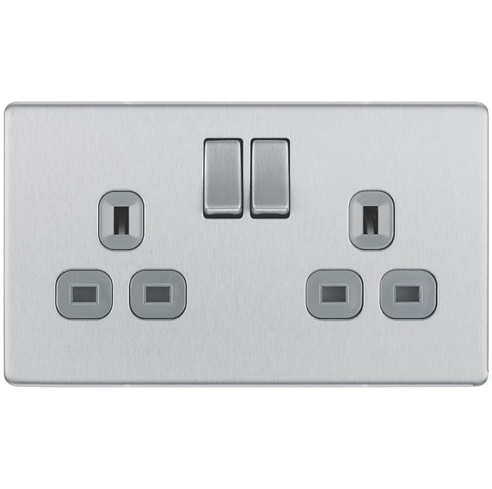 LAP Power Socket 2 Gang Switched Screwless Brushed Steel Flat 13A 240V Pack Of 5 - Image 2