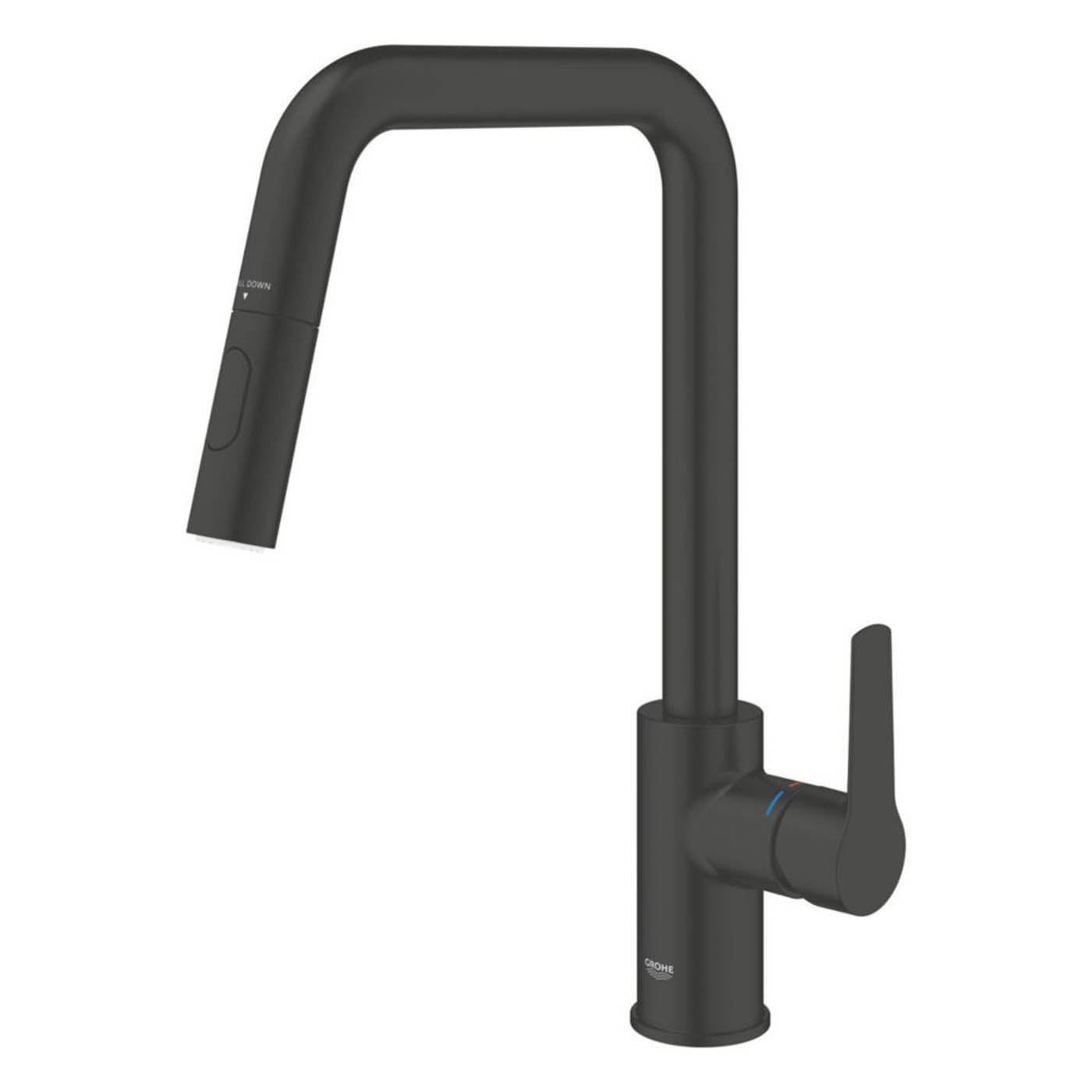Grohe Kitchen Sink Tap Mono Mixer Matt Black Single Lever Pull Out Faucet - Image 1