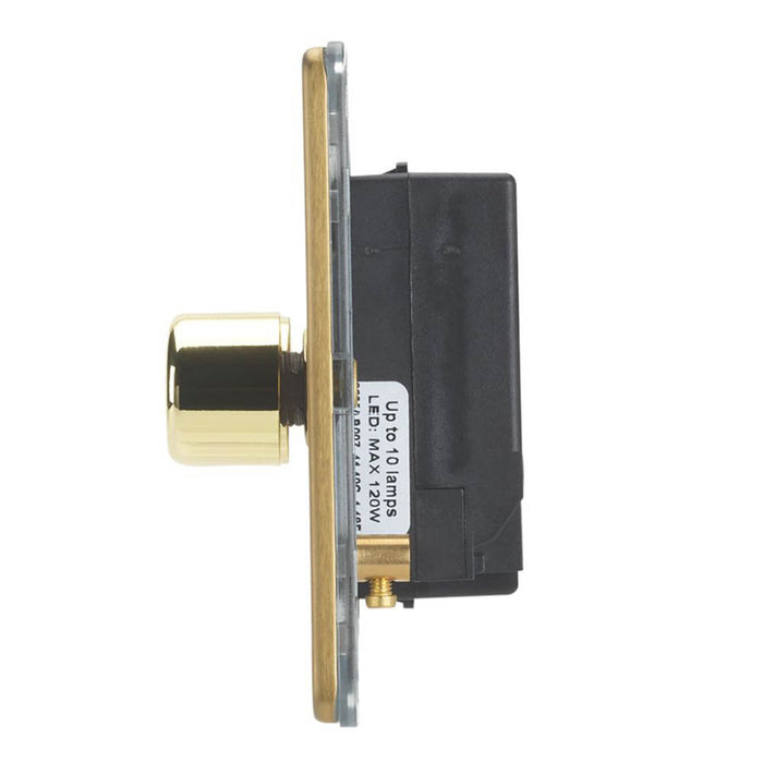 LED Dimmer Wall Switch 4-Gang 2-Way Brushed Brass Rotary Push On/Off Screwless - Image 3