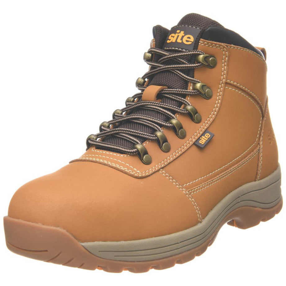 Site Safety Boots Mens Wide Fit Brown Leather Lightweight Steel Toe Size 10 - Image 1