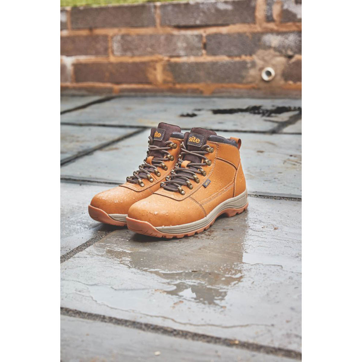 Site Safety Boots Mens Wide Fit Brown Leather Lightweight Steel Toe Size 10 - Image 2