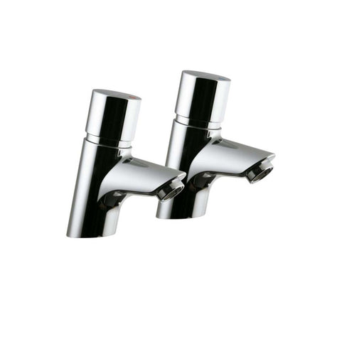 Bathroom Basin Pillar Taps Chromed Brass Self-Closing Push-Button Contemporary - Image 1
