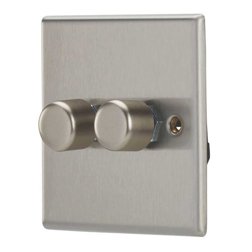 Contactum iConic 2-Gang 2-Way LED Dimmer Switch  Brushed Steel - Image 1