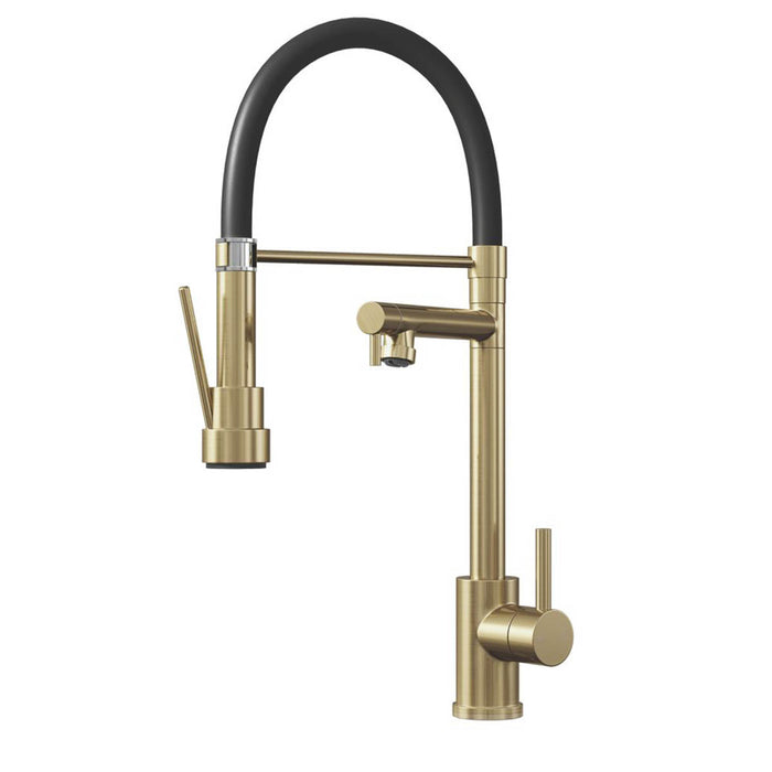Kitchen Mixer Tap Brushed Brass Multi Use Single Lever Pull Out Spout Modern - Image 1