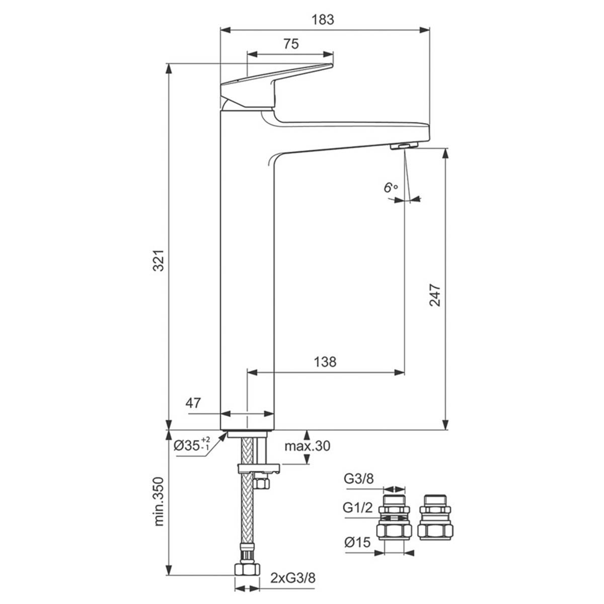 Bathroom Basin Tap Mono Mixer Silk Black Tall Single Lever Modern Faucet - Image 3