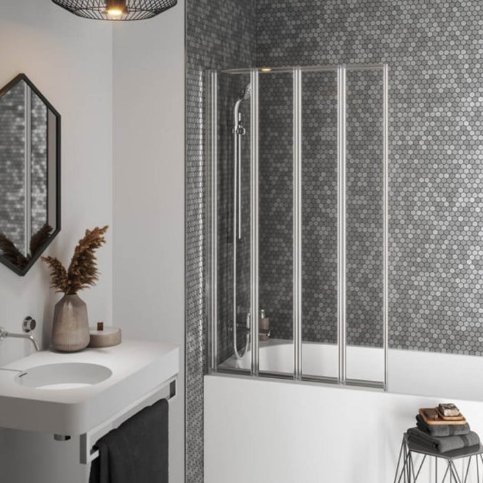 Aqualux 4 Folding Bath Screen Silver Frame Glass (H)1400mm x (W)840mm x (T)4mm - Image 2