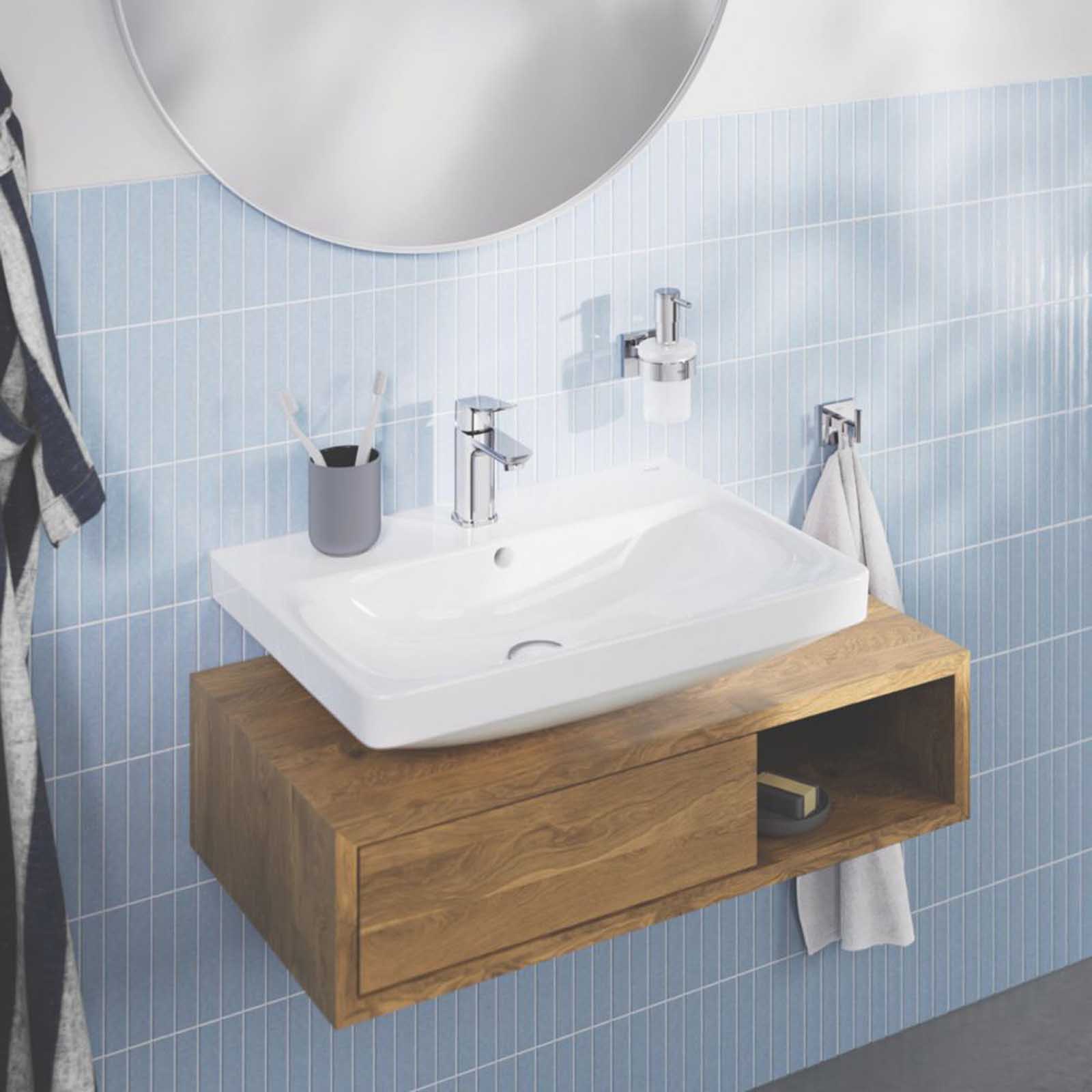 Grohe Dice Chrome 185mm Standard Lever Mono Basin Mixer Tap  With Clicker Waste - Image 2