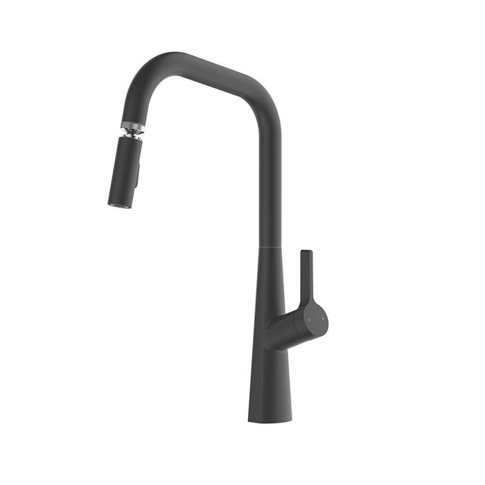 Kitchen Tap Mixer Single Lever Matt Black Pull-Out Spout Brass Contemporary - Image 1