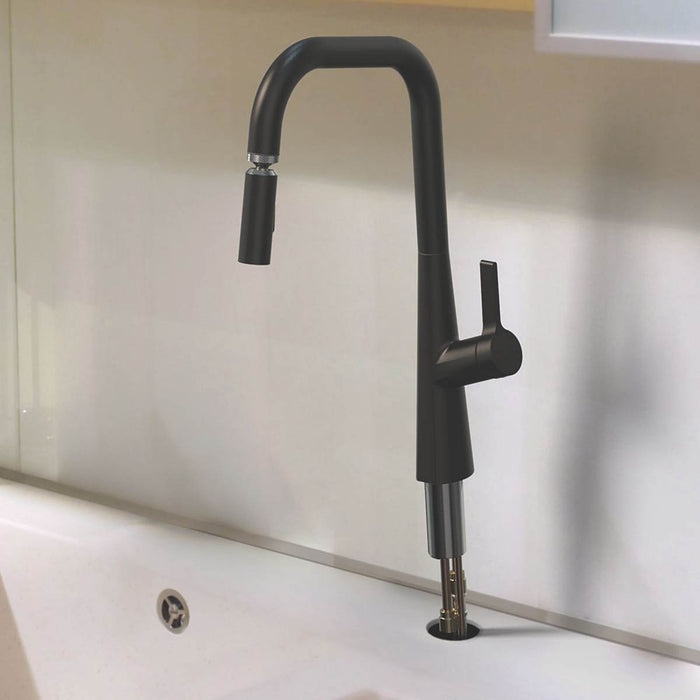 Kitchen Tap Mixer Single Lever Matt Black Pull-Out Spout Brass Contemporary - Image 3