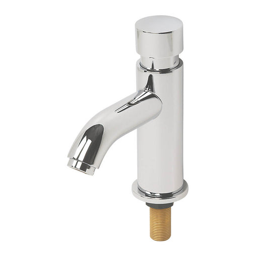 Bathroom Basin Tap Chrome Pillar Push Button Self Closing Brass Contemporary - Image 1