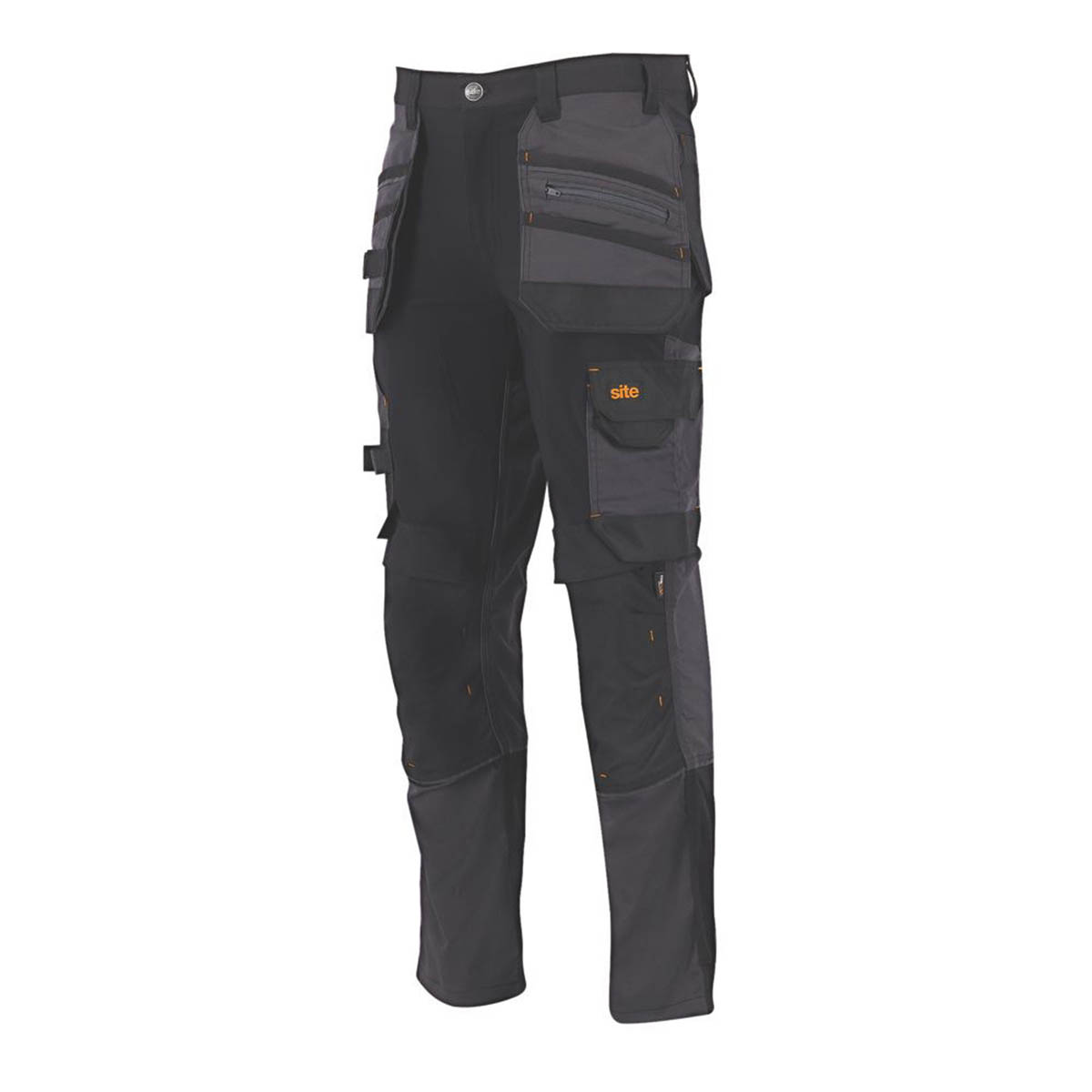 Site Work Trousers Mens Slim Fit Black Grey Stretch Multi Pockets 32"W 32"L - Image 1