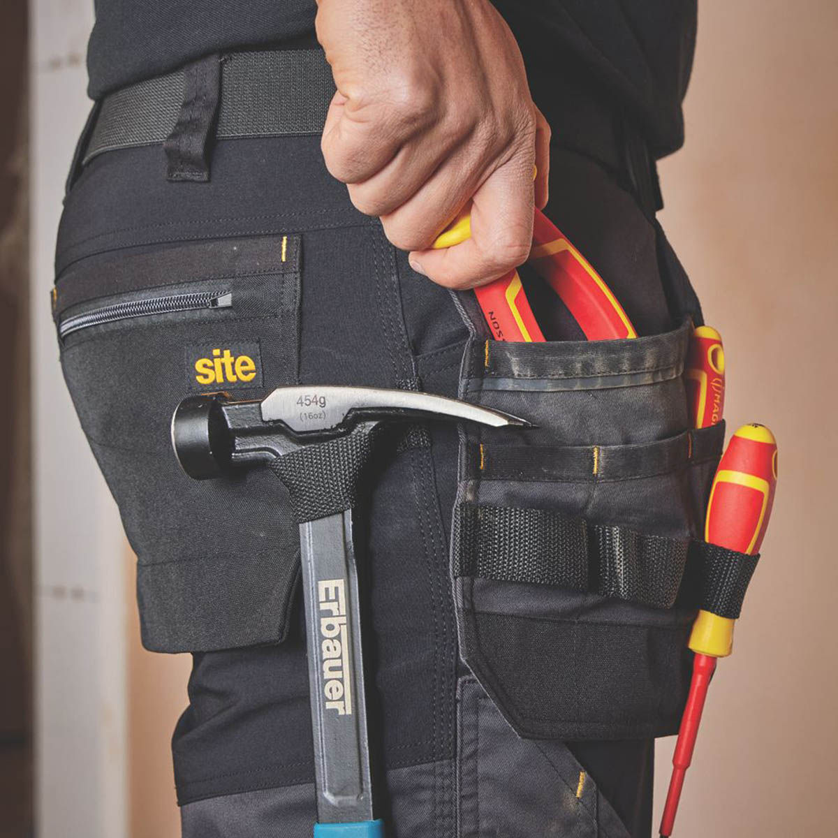 Site Work Trousers Mens Slim Fit Black Grey Stretch Multi Pockets 32"W 32"L - Image 5