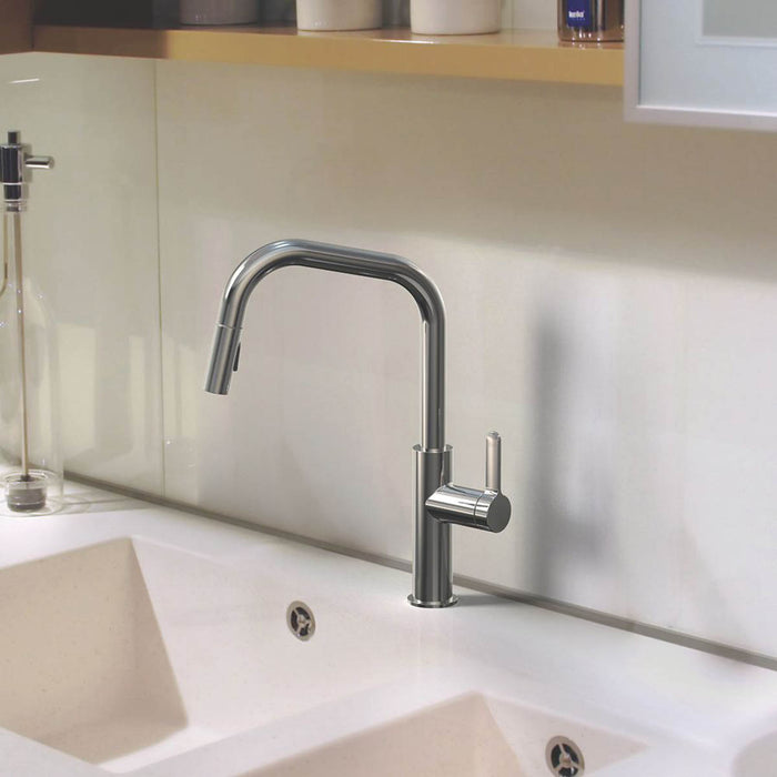 Swirl Kitchen Mono Mixer Tap Pull Out Spout Chrome Single Lever Contemporary - Image 2