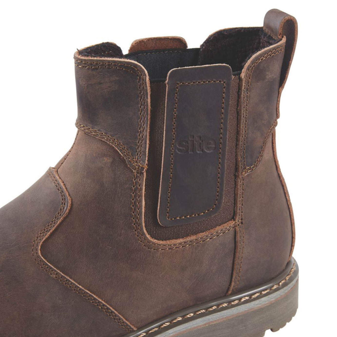 Site Mens Safety Boots Brown Leather Steel Toe Cap Slip On Wide Fit Size 6 - Image 2