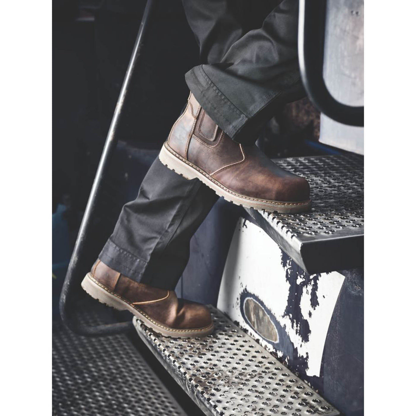 Site Mens Safety Boots Brown Leather Steel Toe Cap Slip On Wide Fit Size 6 - Image 3