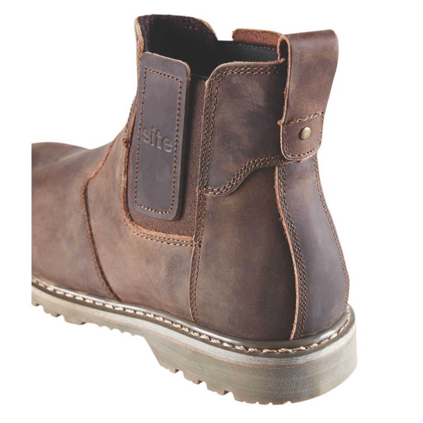 Site Mens Safety Boots Brown Leather Steel Toe Cap Slip On Wide Fit Size 6 - Image 5