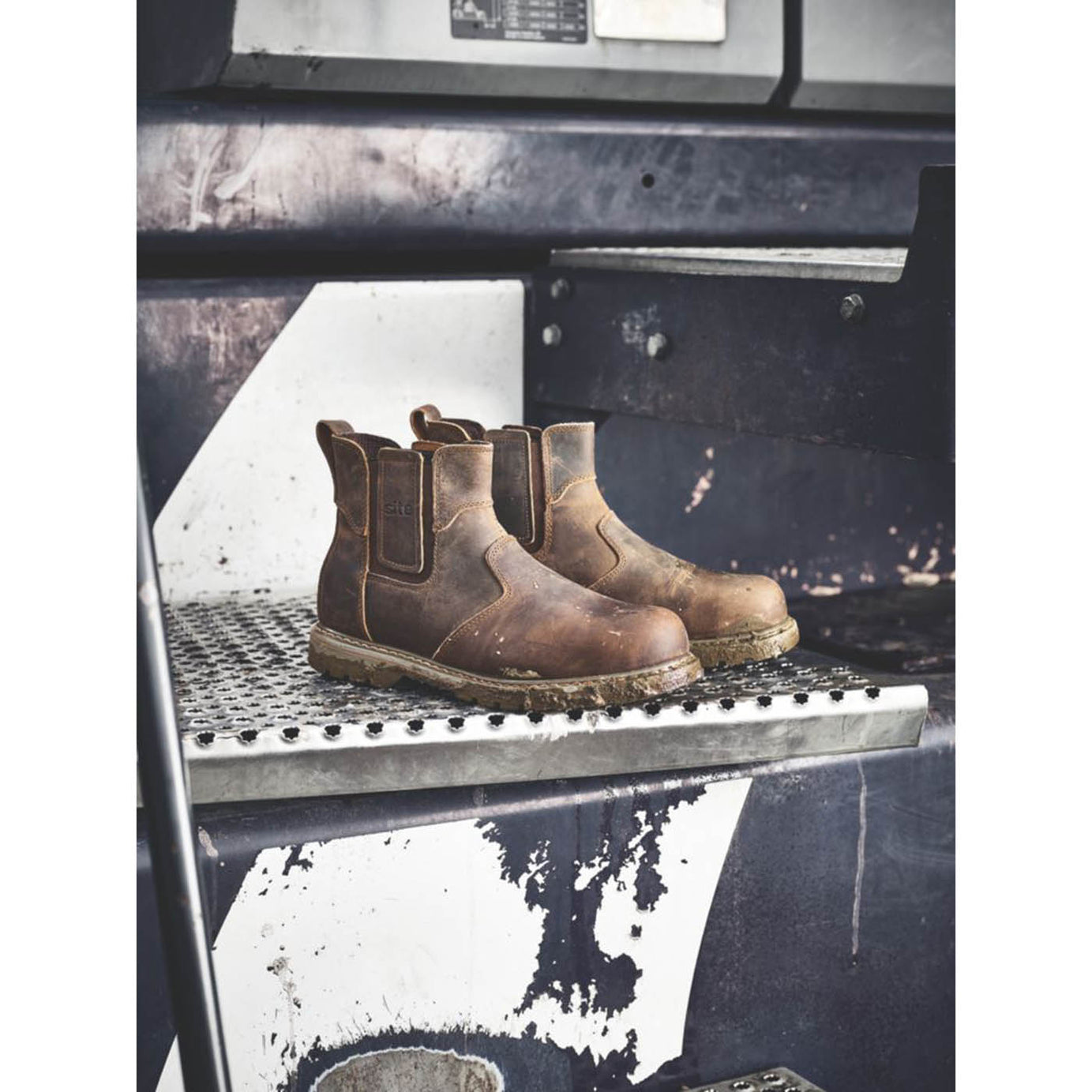 Site Mens Safety Boots Brown Leather Steel Toe Cap Slip On Wide Fit Size 6 - Image 6