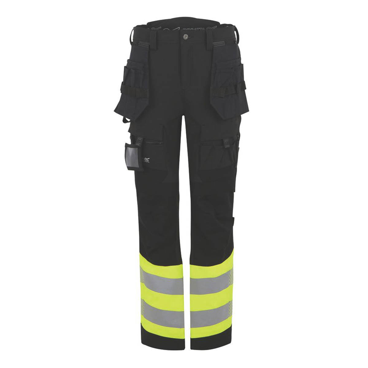 Regatta Hi Vis Work Trousers Mens Slim Fit Black Yellow Multi Pockets 38W 32L - Image 1