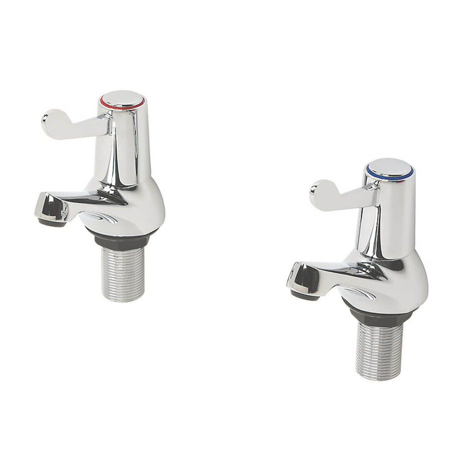 Bath Filler Pillar Taps Chrome 1/4 Turn Brass Lever Cold Hot Pair Contemporary - Image 1