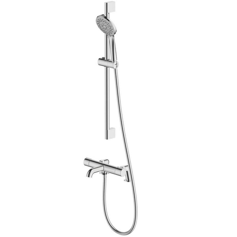 Swirl Thermostatic Bath Filler Tap With Hand Held Set Chrome Double Lever - Image 1