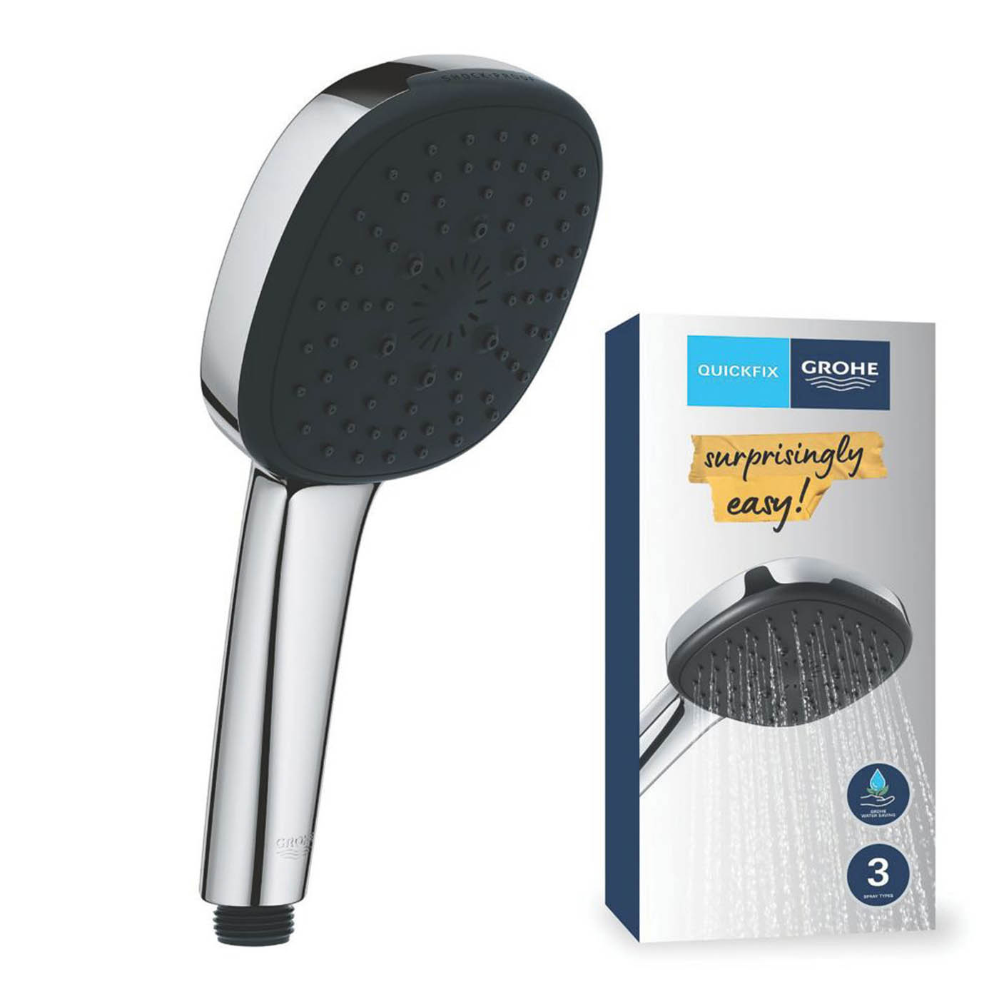 Grohe Hand Shower Square Chrome 3 Spray Patterns Contemporary 110mm x 215mm - Image 3