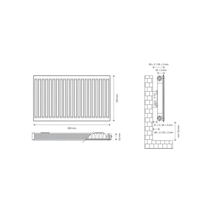 Flomasta Convector Radiator 11 Single Panel White Horizontal 976W (H)70x(W)90cm - Image 5
