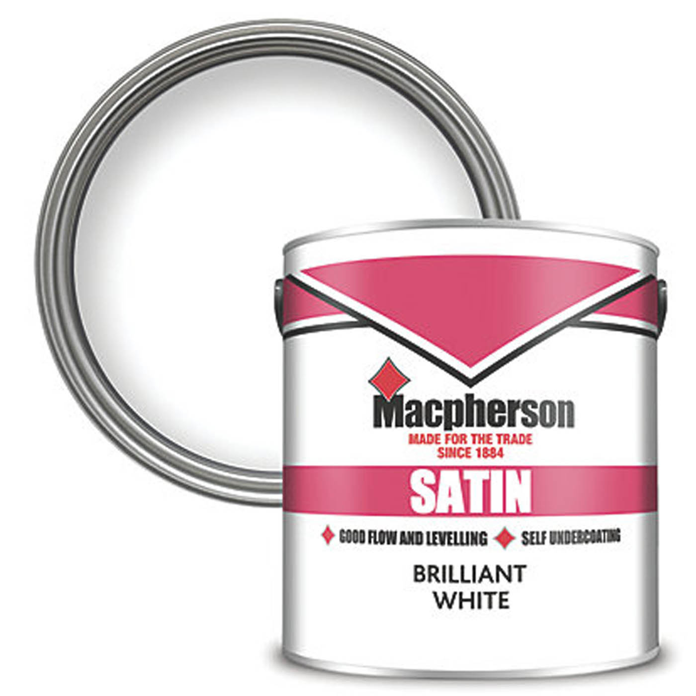 Macpherson 2.5Ltr Brilliant White Satin Trim Wood & Metal Paint - Image 1