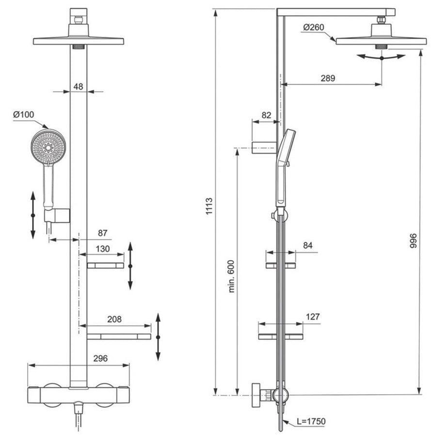 Bathroom Thermostatic Mixer Shower Exposed Silver 2 Spray Pattern Twin Head - Image 4
