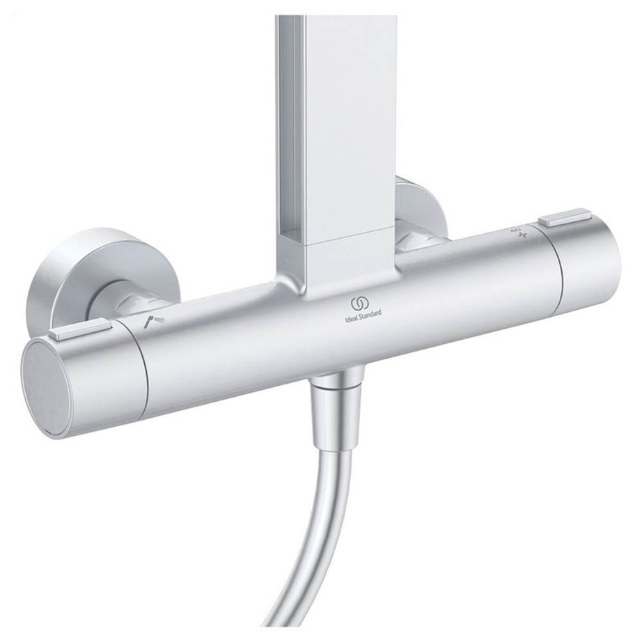Bathroom Thermostatic Mixer Shower Exposed Silver 2 Spray Pattern Twin Head - Image 5