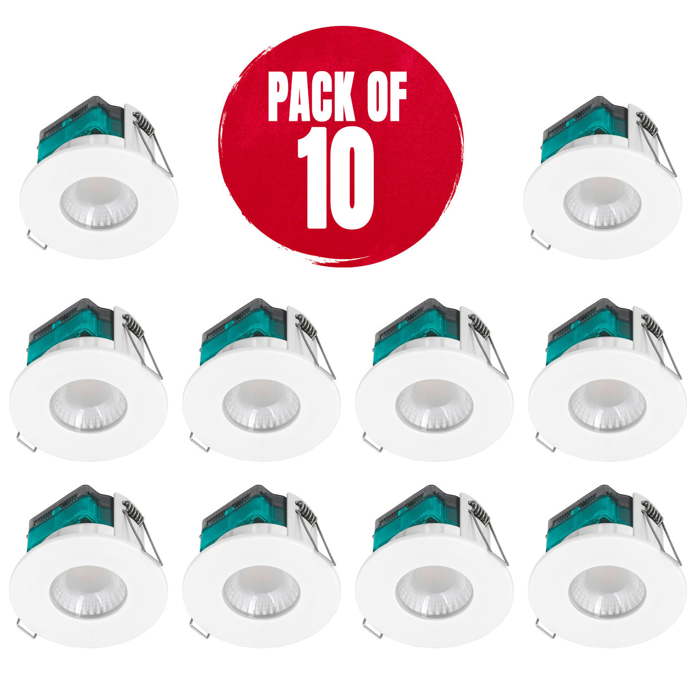 LED Downlights Fixed Fire Rated Dimmable White Round Low Profile 515lm 10 Pack - Image 1