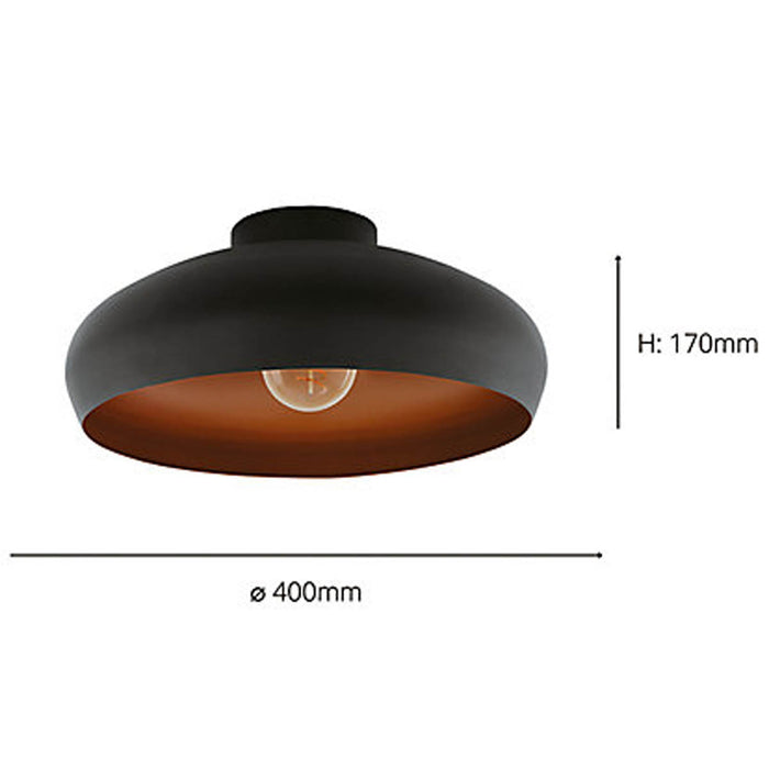 Ceiling Light Black Copper Retro Metal Round Shade Compact For Low Ceilings 40cm - Image 3