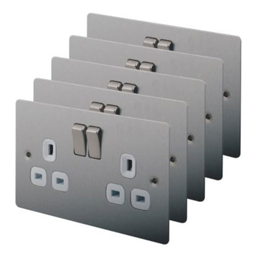 LAP 13A 2-Gang DP Switched Plug Socket Brushed Stainless Steel Pack of 5 - Image 1
