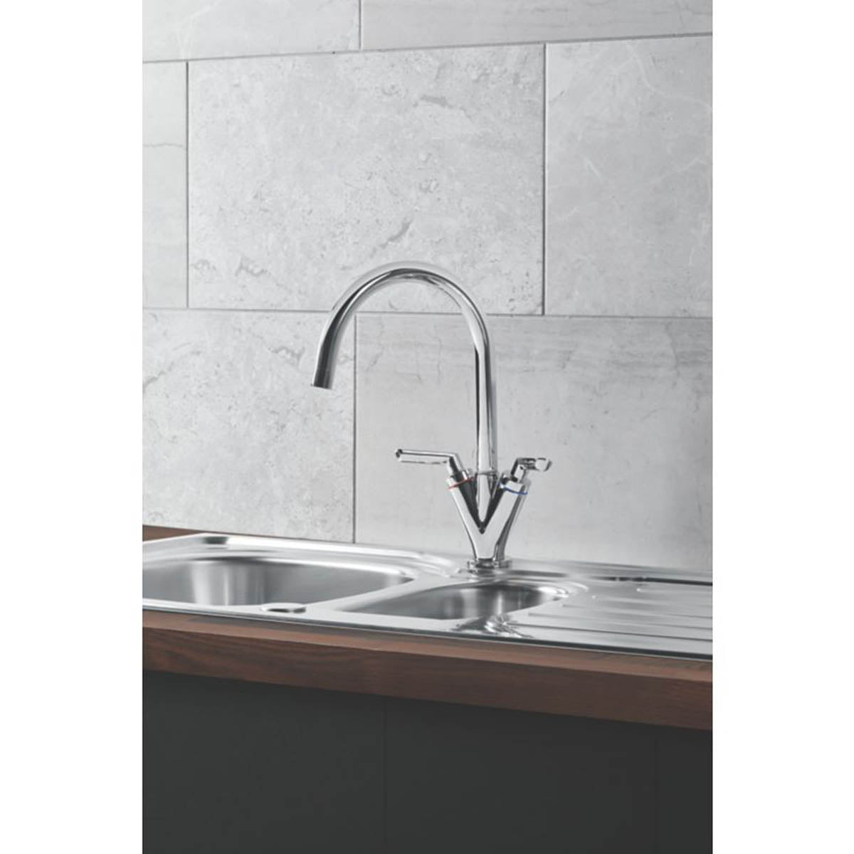 Kitchen Sink Tap Mono Mixer Chrome Ceramic Disc Double Lever Swivel Spout Faucet - Image 6