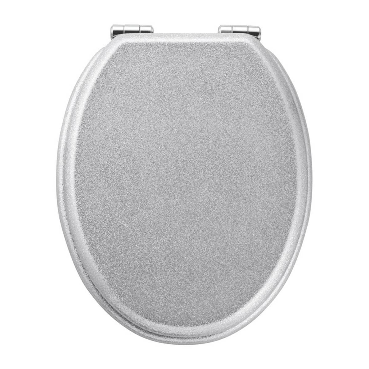 Soft Close Toilet Seat Wooden Silver Glitter Round Heavy Duty Bathroom WC - Image 2