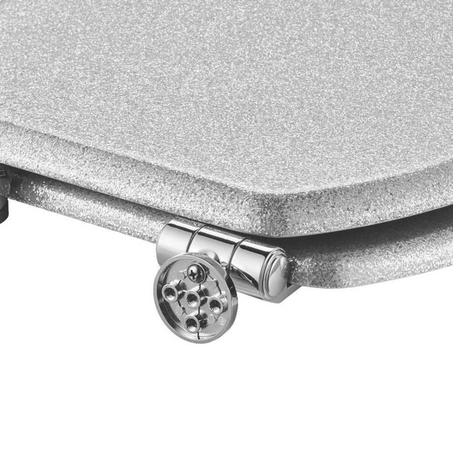 Soft Close Toilet Seat Wooden Silver Glitter Round Heavy Duty Bathroom WC - Image 4