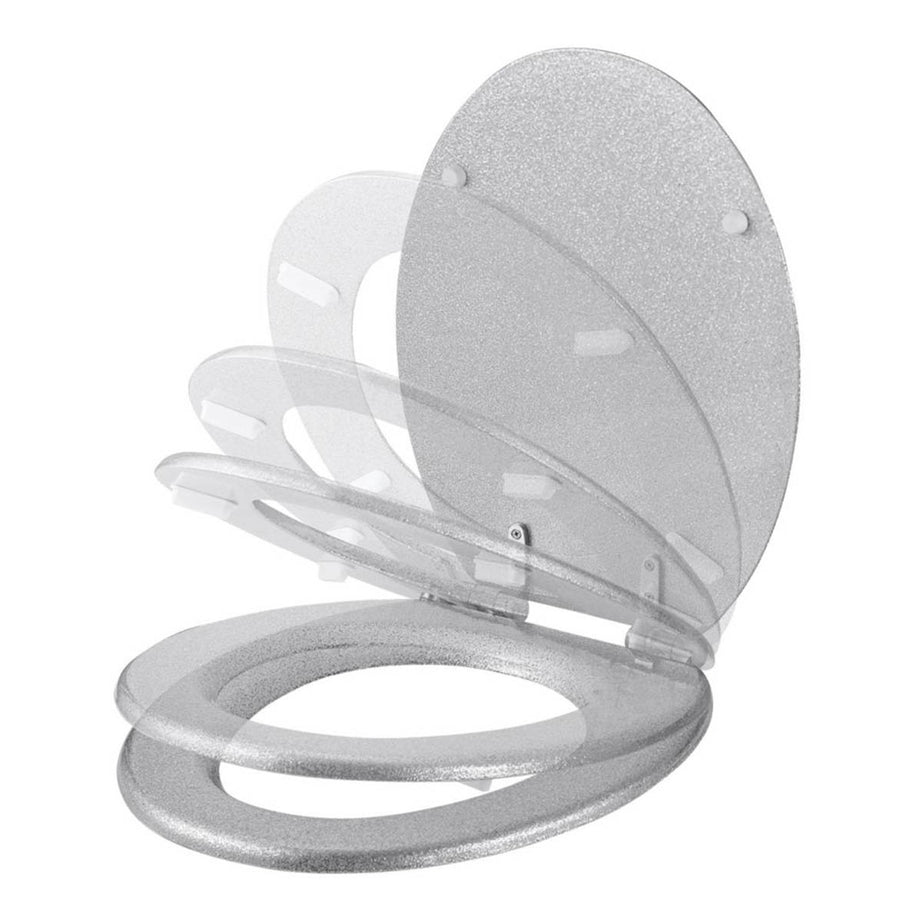 Soft Close Toilet Seat Wooden Silver Glitter Round Heavy Duty Bathroom WC - Image 5