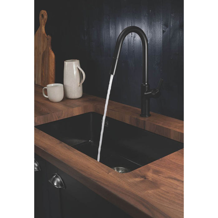 Kitchen Tap Mixer Matt Black Single Lever Twin Spray Pull-Out Spout Contemporary - Image 4