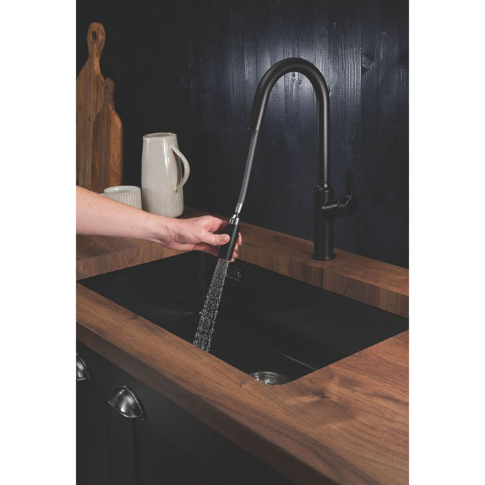 Kitchen Tap Mixer Matt Black Single Lever Twin Spray Pull-Out Spout Contemporary - Image 5