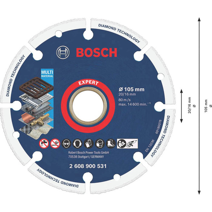 Bosch Cutting Disc Diamond Wheel Multi-Material For Angle Grinders 105 x 20/16mm - Image 4