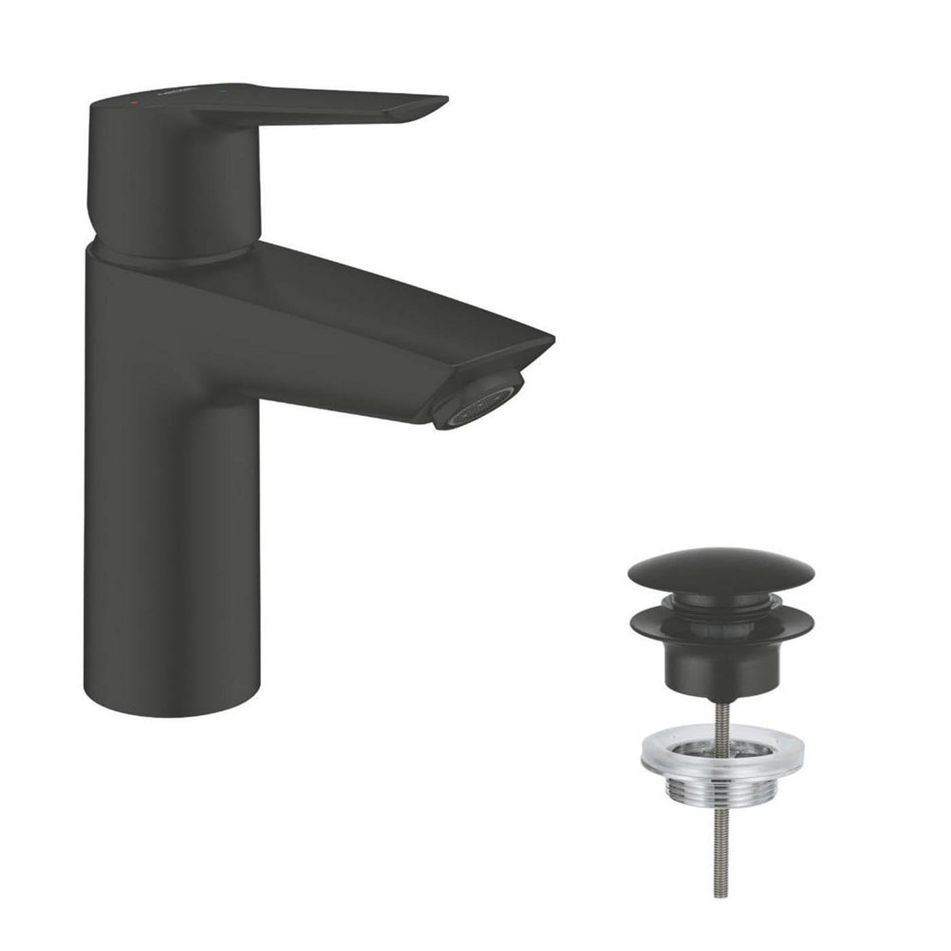Grohe QuickFix Start Matt Black 165mm Standard Lever Mono Basin Mixer Tap  With Pop-Up Waste - Image 2