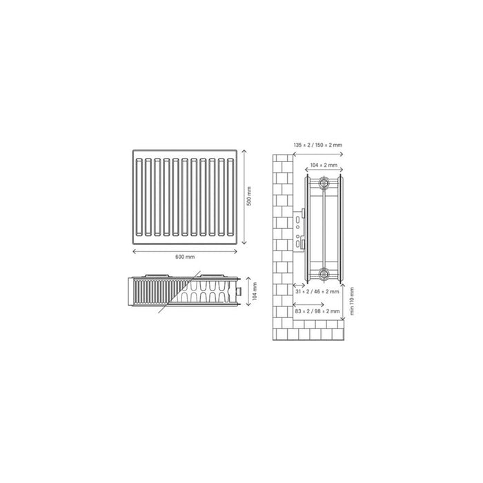 Flomasta Convector Radiator 22 Double Panel White Horizontal 883W (H)50x(W)60cm - Image 4