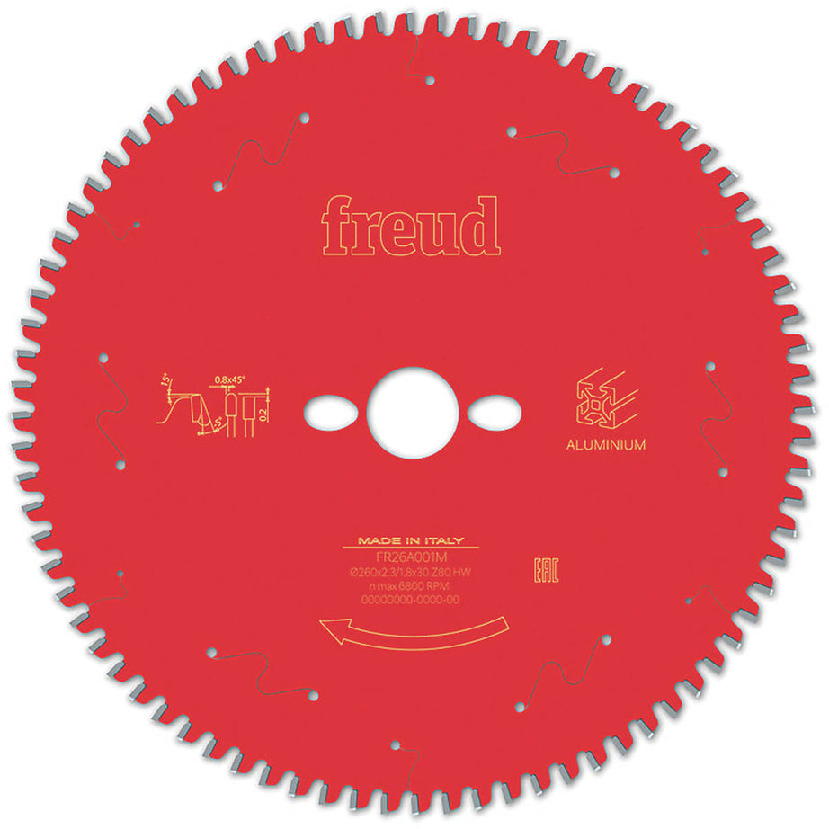Freud Circular Saw Blade F03FS09827 Aluminium Plastic Fine Cut 260mm x 30mm 80T - Image 1