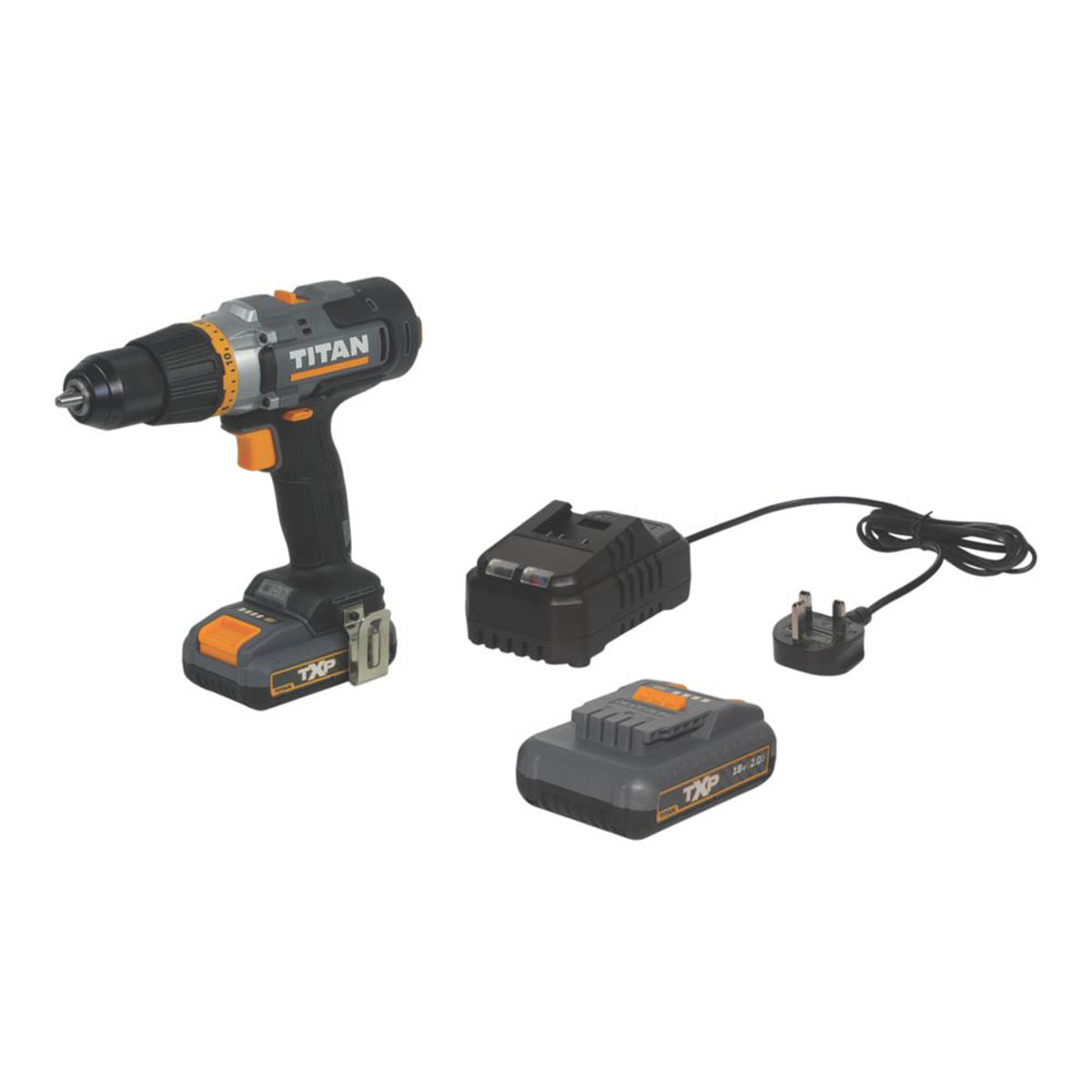 Titan Combi Drill Cordless 18V 2x2.0Ah Li-Ion TTI1257COM Soft Grip Compact - Image 1