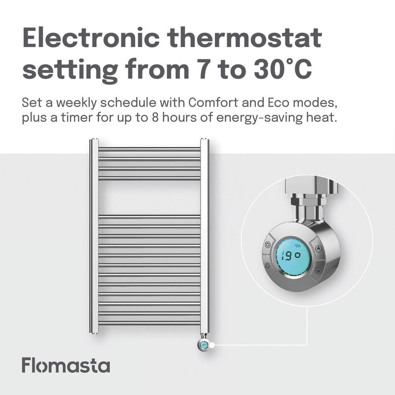 Flomasta Electric Towel Rail Radiator Chrome Flat Bathroom Warmer 80x50cm - Image 5