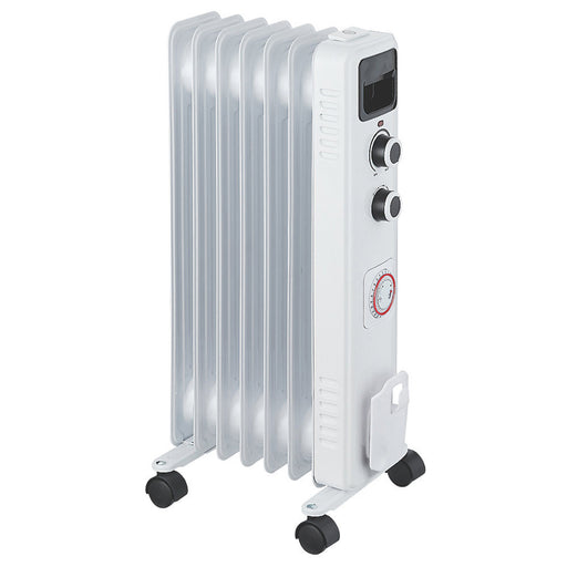 Oil Filled Radiator Portable Electric Programmable Timer White IP20 1500W - Image 1