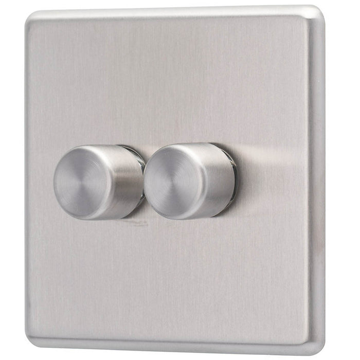 LED Wall Dimmer Switch 2-Gang 2-Way Stainless Steel Rotary Screwless Slim Raised - Image 4